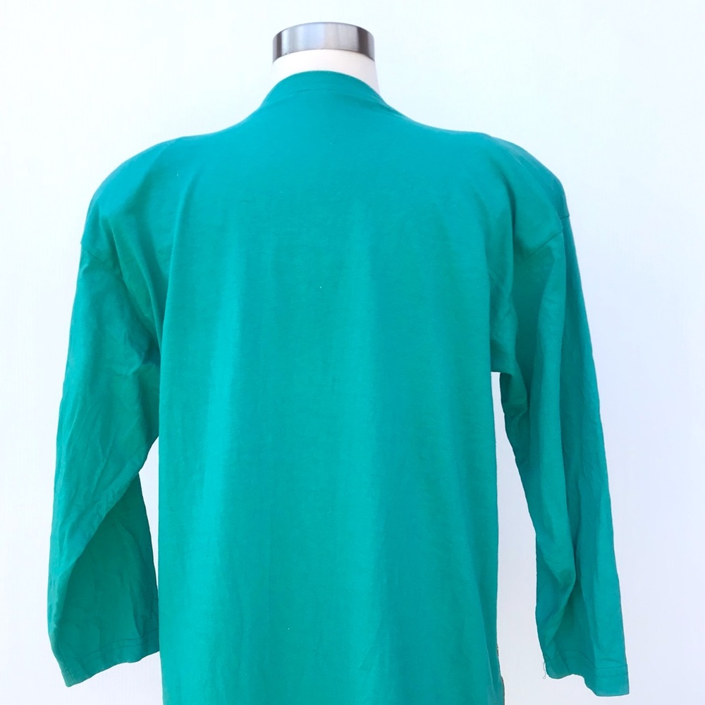 Vintage 80’s teal southwestern still life glitter puff paint novelty top shirt - Picture 7 of 9